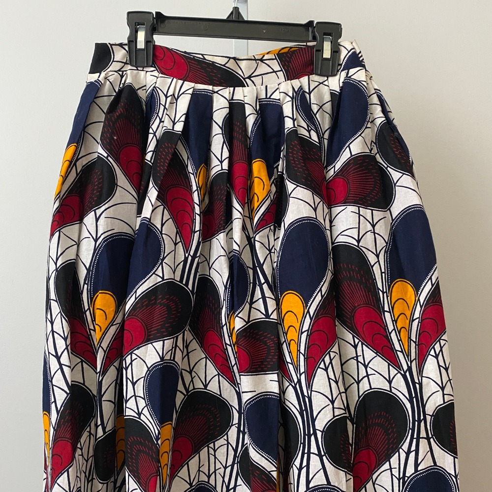 Puksies Wardrobe Cotton African Print Boho Quirky Lagenlook Pleated Maxi Skirt S - Picture 2 of 9